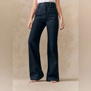 Sézane Le 70s wide leg denim trousers indigo dark blue size 34